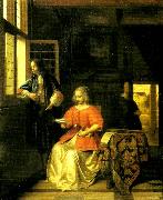 Pieter de Hooch interior med lasande ung dam oil painting